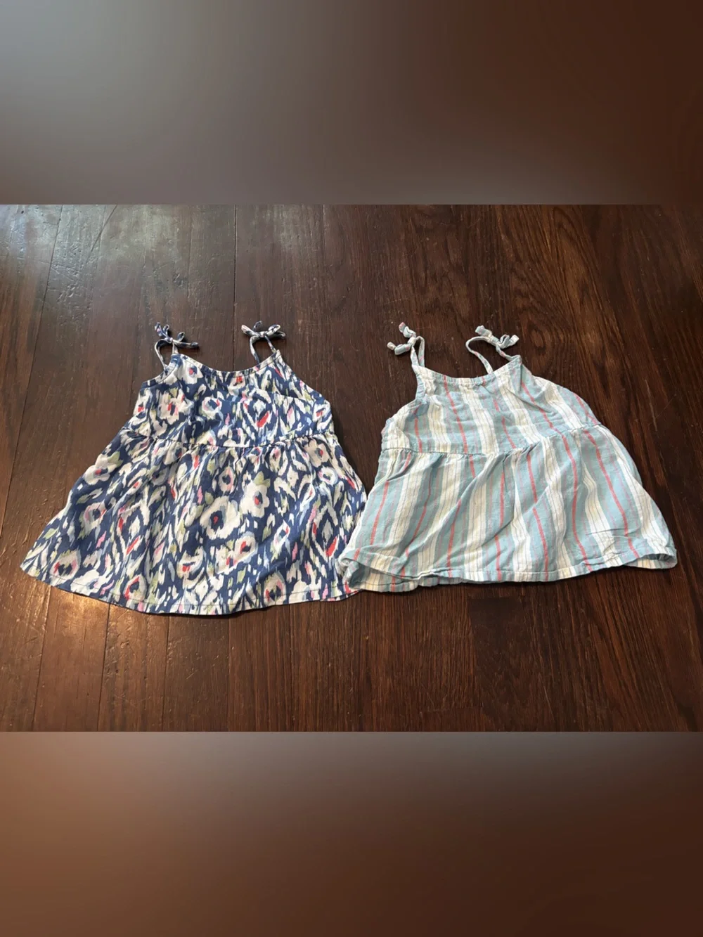 OshKosh B'gosh Blue Pattern & Stripe Tie-Shoulder Tank Tops